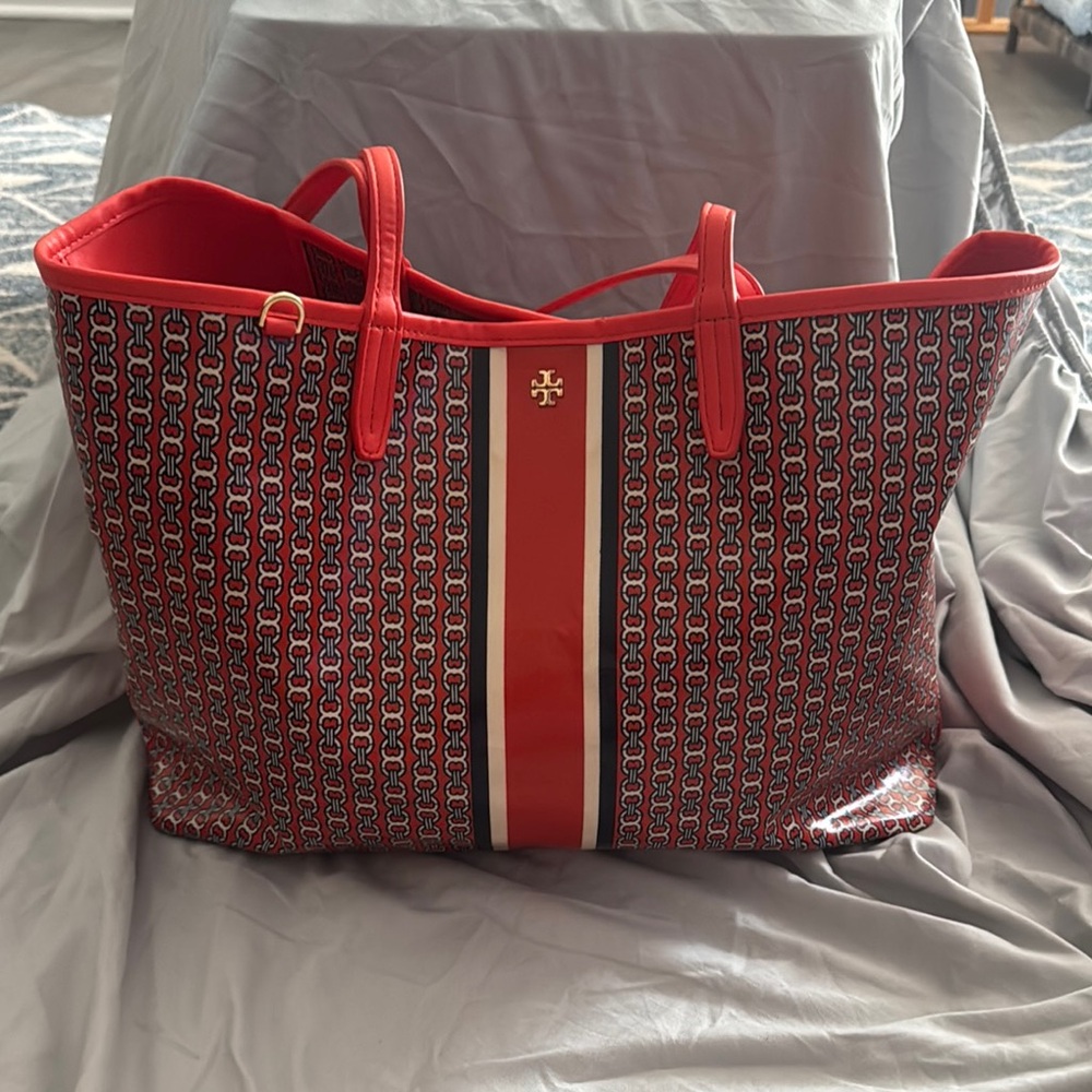 Tory Burch Red Geometric Pattern Tote - image 1